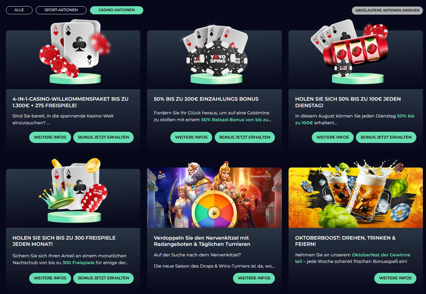 YoyoSpins Boni und Aktionen